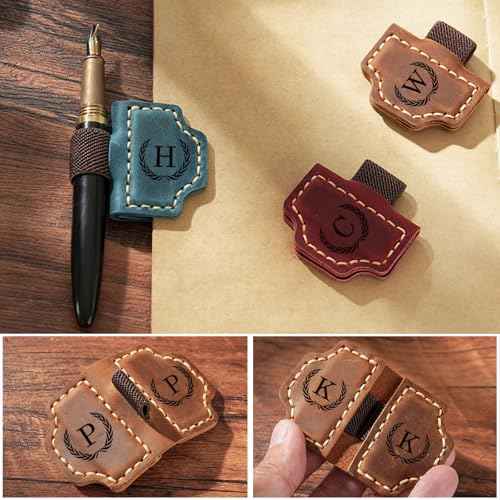 Artlaza Personalized Magnetic Leather Bookmark with Pen Holder - 26 Letters Custom Book Mark with Name Initial Engraved Book Marker for Readers, Book Lovers, Travelers - Gift for Women & Men(Blue£¬M