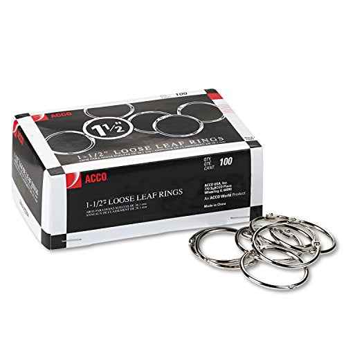 ACCO Loose Leaf Binder Rings, 1-1/2", Silver, 100 Rings/Box (72204)