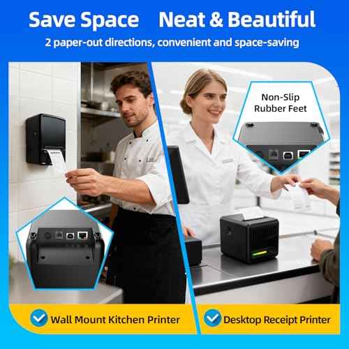 POS Receipt Printer, 80mm Thermal Printer with Auto Cutter, Large-Capacity Paper Bin, Wall-Mountable, High-Speed Printing, Compatible with Square, Shopify, Cash Drawer, Fits Catering/Retail/Logistics