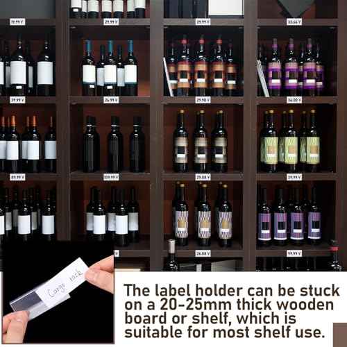 Weysat 250 Pcs Wood Shelf Label Holders Clear Plastic Price Tag 2.4 in L x 1 in H for Bookshelf Shelves, Wood Shelf Sign and Ticket Holder, Clips On to Shelves 3/4" to 1" Thick