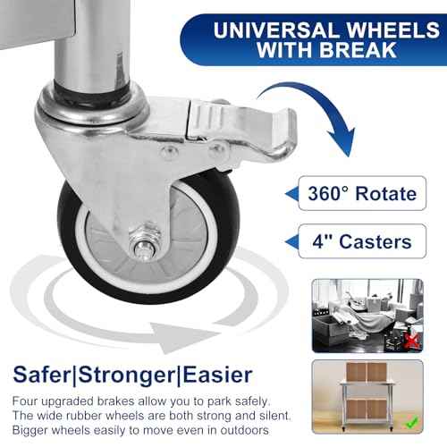 Stainless Steel Table for Prep & Work 36 x 24 Inches with Caster Wheels,Commercial Heavy Duty Metal Table with Undershelf for Home,Restaurant and Hotel Kitchen (36" x 24")