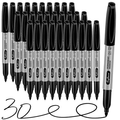 Black Permanent Markers Bulk Fine Point, Fine Tip Markers Set, Quick Drying and Fade Resistant, Works on Wood, Plastic, Paper, Metal for Classroom, Office, Home, 30 Count