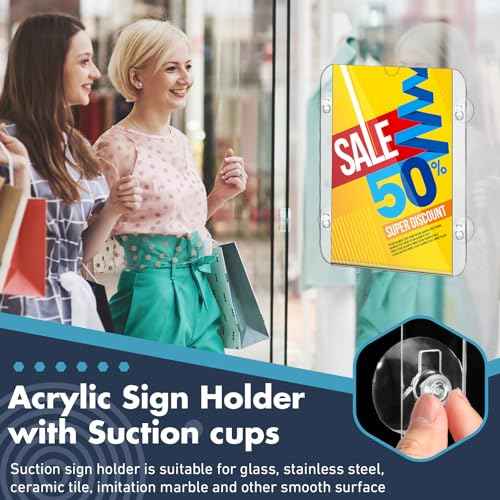Handepo 8 Pack Acrylic Window Sign Holder 8. 5 x 11 Inch with 4 Suction Cups Clear Acrylic Frames for Glass Door Window Wall Mount Sign Holder for Home Office Mall Promotion Restaurant Menus