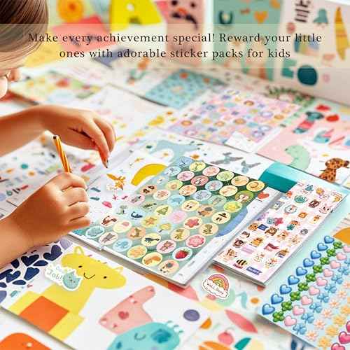 64 Sheets Stickers for Kids,6000+PCS Kids Stickers Bulk,Animals, Stars, Cakes, Desserts, Heart-Shaped Motivational,Teacher and Students