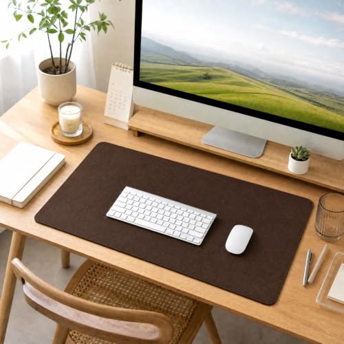 Brown 35" x 12" Large Felt Desk Mat for Keyboard & Mouse, Office Protector