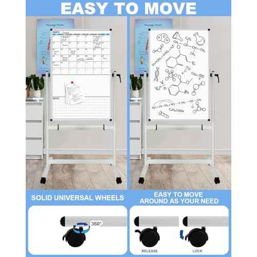 XBoard Rolling Moblie Whiteboard, 44x30 inches Double Sided Magnetic Dry Erase Board with Stand for Homeschool, Live Stream, Office, School (Calendar 44x30-Inch)