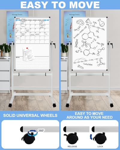 XBoard 44x30 Inch Double Sided Magnetic Whiteboard with Calendar, Mobile & Sturdy Stand