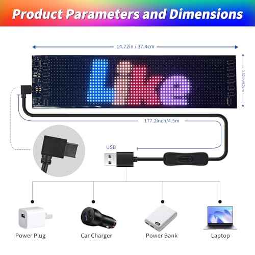 Programmable LED Sign,15''x4'' Ultra-Thin Flexible Bluetooth Screen USB 5V APP Control Custom Text Pattern Animation Scrolling LED Signs for Car Store Home Office Bar Hotel