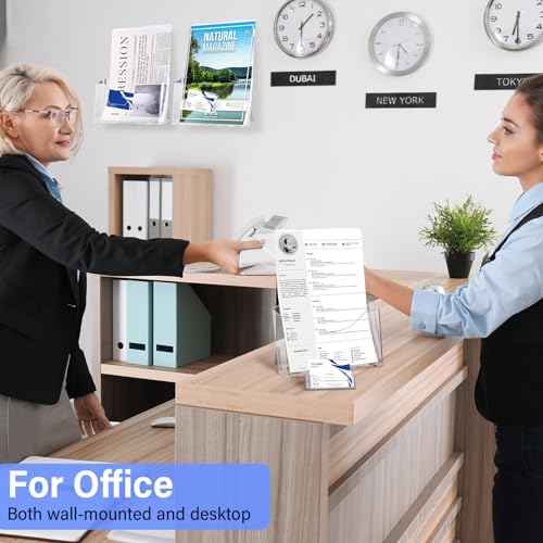 4 Sets Acrylic Brochure and Business Card Holder 8.5 x 11'' Clear Brochure Display Stand with Removable Business Card Holder Plastic Flyer Stand for Magazine Pamphlet Booklet Journal