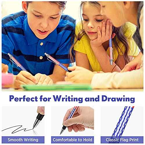 Tenare 128 Pcs Veterans Gift American Flag Pen Patriotic Pens Bulk USA Ballpoint Pen with Retractable Flag Barrel for Veterans Day Memorial Gifts Office Party Supplies