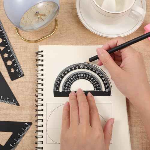 4 Pcs Triangular Ruler Set Metal Geometry Set Aluminum Alloy Ruler Math Drafting Rulers Kit- Aluminum Triangle Rulers Geometric Protractor for School Student Teacher Architects Engineers