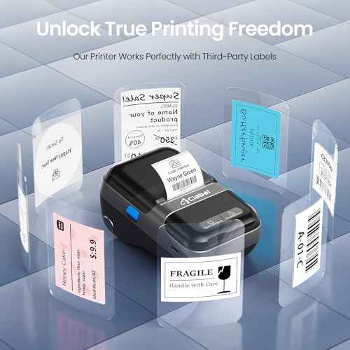 CLABEL Label Maker Barcode Printer 220B Thermal Bluetooth Mini Label Printer Sticker Printer Maker Machine 2 Inch No Ink Portable with 1 Roll Tape for Small Business,Office, Home Black