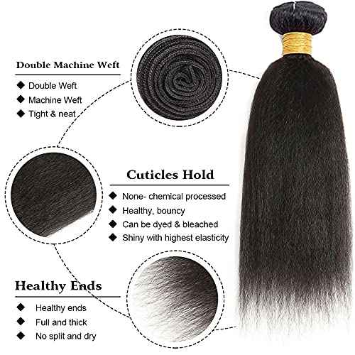 20 22 24 Inch Yaki Straight Bundles Human Hair Bundles #1B Nature Black Kink Straight Bundle Unprocessed Brazilian Virgin Weave Hair 3 Bundle 50 Gram Per Bundle for Woman