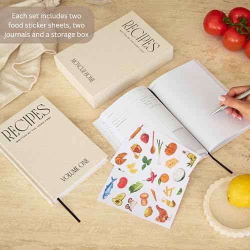 Recipe Book To Write In Your Own Recipes Set of 2 Blank Recipe Book Linen Beige with 2 Sticker Sheets Recipe Notebook Cookbook Recipe Journal Chef Gifts Make Your Own Notebook