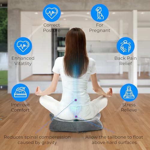 Large Memory Foam Seat Cushion for Tailbone, Coccyx & Pressure Relief ? Ergonomic Cushion for Office Chair, Car, Home & Wheelchair ? Ultimate Comfort for Long Sitting Hours ? Grey (Unisex)