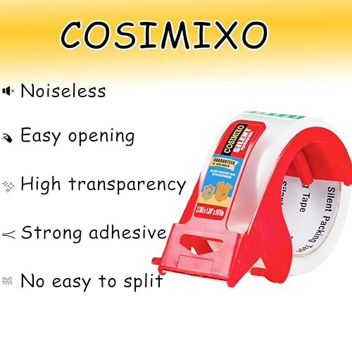 COSIMIXO 2-Pack No Noise Clear Packing Tape with Dispenser – 2.7Mil x 1.88" x 55Yds Heavy Duty Shipping Tape for Boxes (Variation 2)