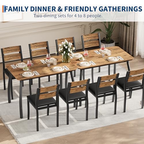 Garvee Retro Dining Table Set for 4 in Modern Metal & Wood with Cushioned Chairs – 1 Table & 4 Chairs