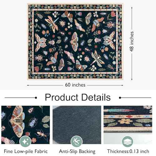 Anidaroel 48"x60" Office Chair Mat for Hardwood Floor/Tile, Black Anti-Slip Computer Chair Mat, Insect Print Office Rugs for Rolling Chairs, Low Pile Desk Floor Mat for Hardwood Floors
