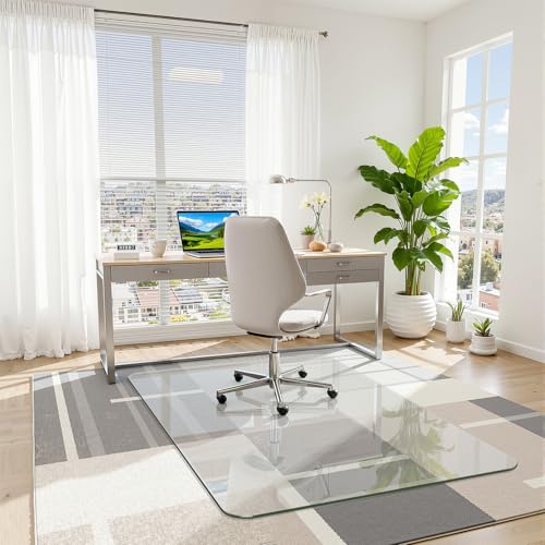 32" x 48" Office Chair Mat for Carpet, Tempered Glass Chair Mat with Rounded Corners and Polished Edges, Desk Floor Mat for Carpet, Hardwood Floor, Office