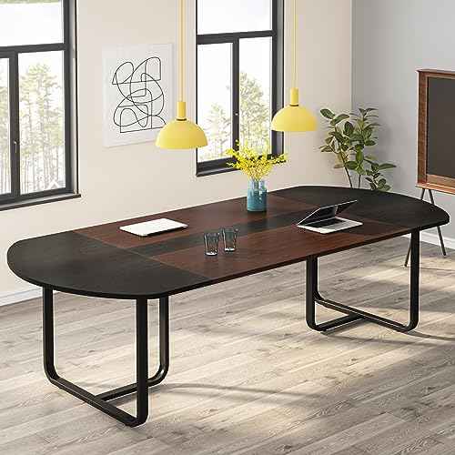 Tribesigns 6FT Oval Conference Table, 70.86" Curved Meeting Tables, Brown Blak Business Table,Two-Tone Finish Curved Meeting Tables for Office,Training Seminar Table for 4-6