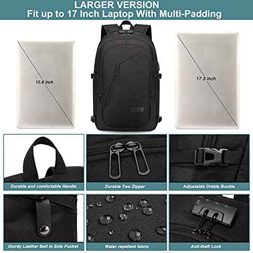 WENIG 17.3 Inch Laptop Backpack,Large Travel Laptop Bag with USB Charging Port, Anti Theft Water Resistant Business Backpack for Men and Women, Durable Big Capacity Heavy Duty Computer Bag,Black
