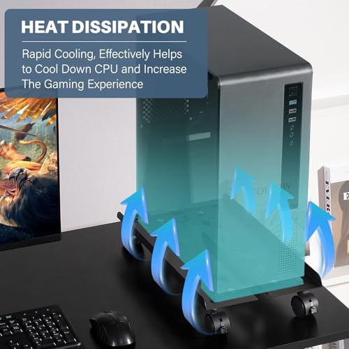 Adjustable Computer Tower Stand with Wheels - Metal PC Holder for Under Desk, 110 lb Capacity