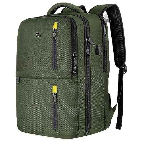 MATEIN Carry on Travel Laptop Backpack, Large Flight Approved Personal Item Travel Backpack with USB Charge Port & Shoe Compartment, Water Resistant Weekender Overnight Bag Fit 17 Inch Laptop, Green