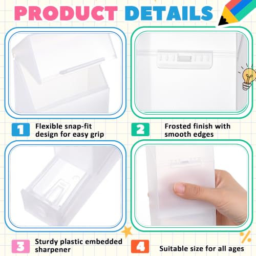 Clear 2-in-1 Plastic Crayon Box with Sharpener - Holds 24 Colored Pencils, Kids Art Storage