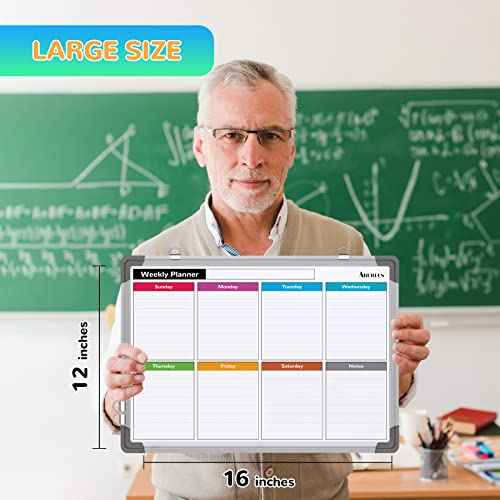 Small Weekly Calendar Dry Erase Whiteboard for Wall, 16" x 12" Magnetic Dry Erase Board, Hanging Double-Sided White Board, Portable Board for List, Kitchen, Planning, Memo, Home, Office