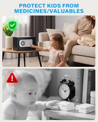 FOWORE 0.3 Cuft Mini Safe Box - Small Home Dorm Security Safe, Upgraded Keypad & Mounting
