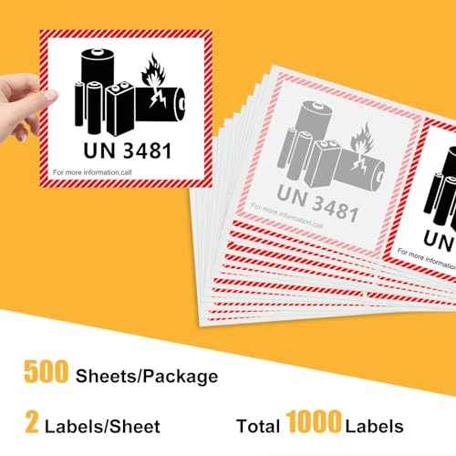 1000-Pack UN3481 Lithium-Lon Battery Caution Labels, 4.7 x 4.3 Inch, Adhesive Safety Stickers for Shipping Lithium Batteries, Transport Warning Labels (UN3481)
