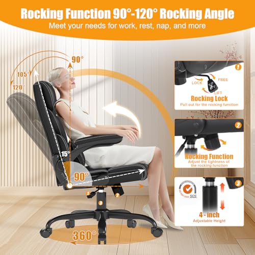 Executive Office Chair with Flip-Up Armrests – Ergonomic Mid-High Back Desk Chair