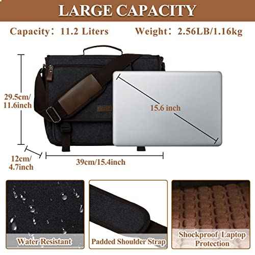 VASCHY Messenger Bag for Men,Canvas Briefcases 15.6in Laptop Bag Crossbody Satchel Computer Bags for Work Office Women