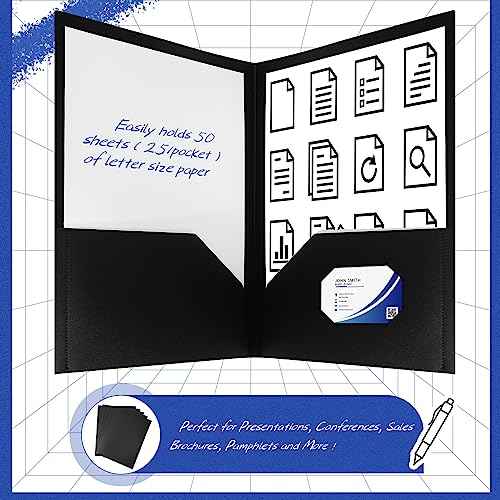 Patelai 50 Pack Plastic Folders with Pocket Bulk 2 Pocket Heavy Duty Letter Size Folders Business Card Holder for School Office File(Black Color)