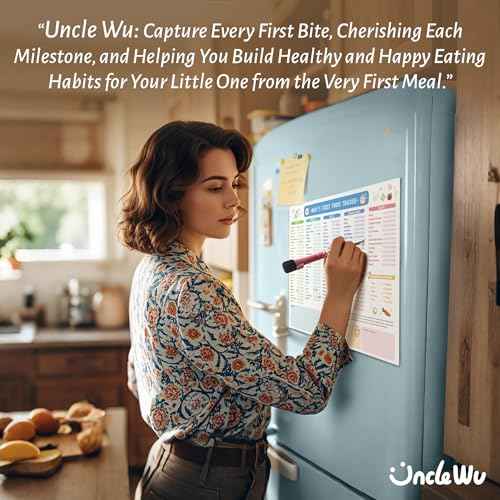 UNCLE WU First Foods Tracker Fridge Magnet ? Dry Erase Daily Food Log and Activity Poster - Baby Food Chart/Checklist, Baby Feeding Essentials (10 x 14 inch)