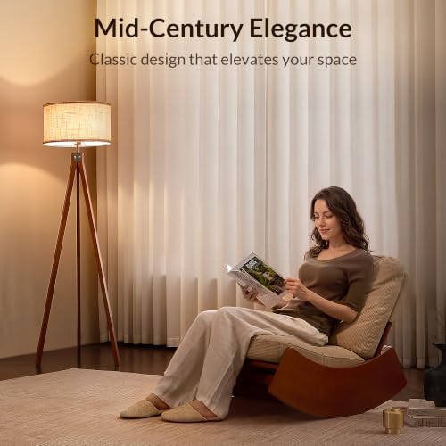 LEPOWER Brown Tripod Floor Lamp - Mid Century Modern Standing Lamp for Living Room