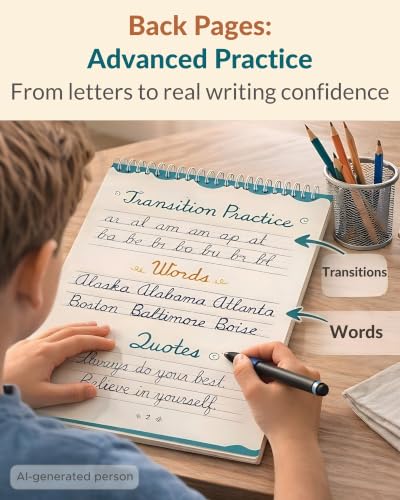 Kids Cursive Handwriting Workbook with Reusable Practice Pages & Pen