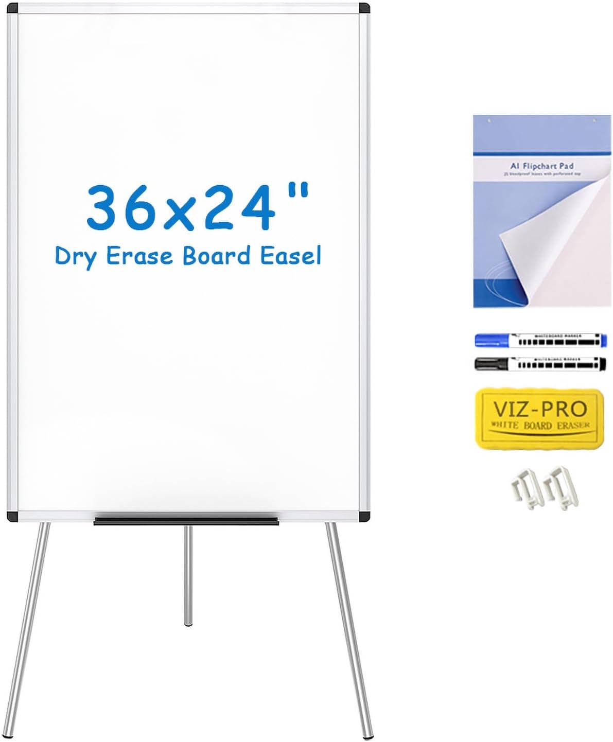 VIZ-PRO Whiteboard Easel - Portable Height Adjustable Dry Erase Board | 36 x 24 Inches