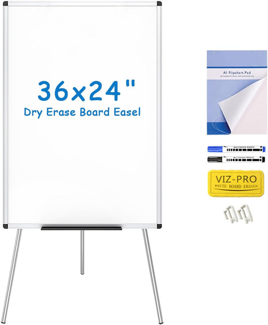 VIZ-PRO Whiteboard Easel - Portable Height Adjustable Dry Erase Board | 36 x 24 Inches