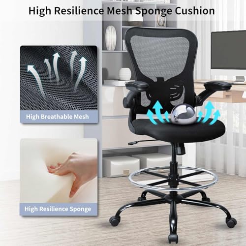 TopBSHODC Drafting Chair Ergonomic Tall Office Chair with Foot Ring & Adjustable Lumbar