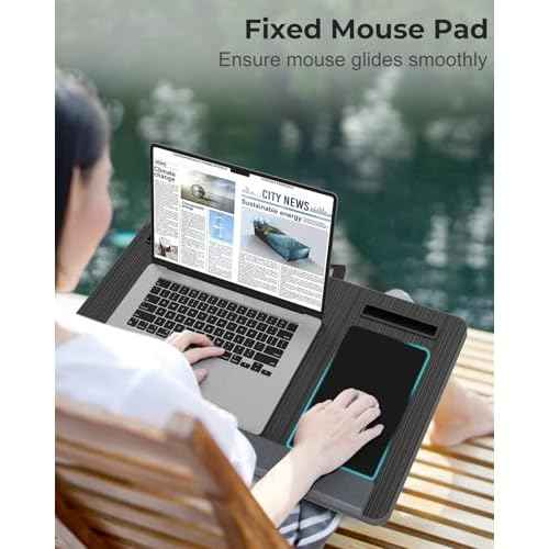Lap Desk - Up to 17¡± Laptop Tray with Wrist Rest, Portable Handle, Fixed Mouse Pad, Tablet & Phone Slots, Laptop Stand for Bed with Cushion (Black)