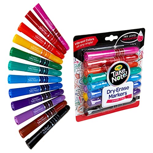 Crayola Take Note Dry Erase Markers for School (12ct) Chisel Tip Whiteboard Markers, Teacher Classroom Must Haves, Back to School Essentials, Low Odor