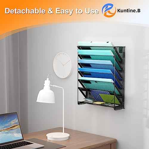 Kuntine.B 7-Tier Hanging File Organizer Vertical Wall File Organizer Wall File Holder, Mesh Magazine Rack Mail Document Organizer for Office School Home (Black, 2 Pack)