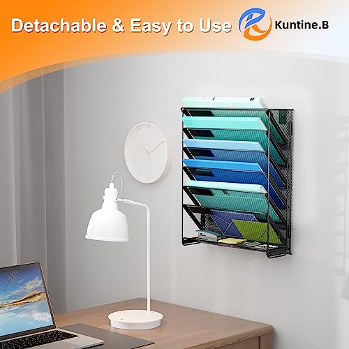 Kuntine.B 7-Tier Hanging File Organizer Vertical Wall File Organizer Wall File Holder, Mesh Magazine Rack Mail Document Organizer for Office School Home (Black, 1 Pack)
