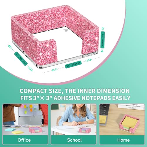 Kucle Glitter Pink Acrylic Sticky Note Holder 3x3 in - Without Pads
