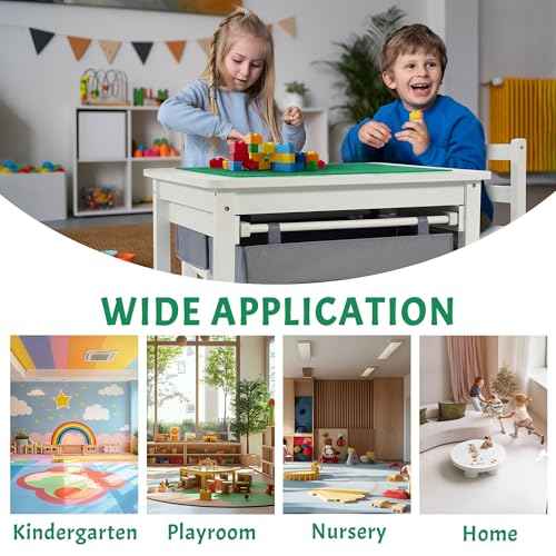 2-in-1 Wooden Table with Built-in Brick Baseplate & Storage | Designed for Building Blocks, Gaming, Drawing, Crafts