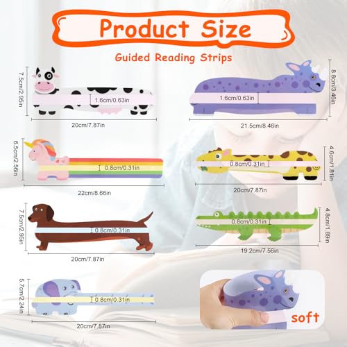 21Pcs Dyslexia & ADHD Reading Tools for Kids with Animal Highlight Bookmarks & Guided Strips