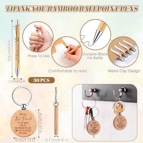 Gueevin 90pcs Employee Appreciation Gifts Bulk Inspirational Spiral Notebook with Motivational Bamboo Ballpoint Pens Appreciation Keychains for Nurse Teacher Employees Coworker
