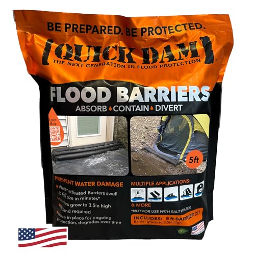 Quick Dam 5ft Water-Activated Flood Barriers Pack of 2 - Flood Control & Erosion Prevention