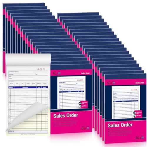 40 Pack Sales Order Book Bulk, 2-Part Carbonless Receipt Form Invoice, White/Yellow, 3-11/32x5-5/8 lnches, General Purpose Sales Book for Small Businesses and Service Providers, 40 Sets per Book